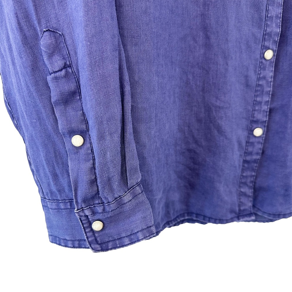SUNDANCE 100% Linen Chambray Pearl Snap Button Up • Large • blue • Western Chic - Picture 5 of 8
